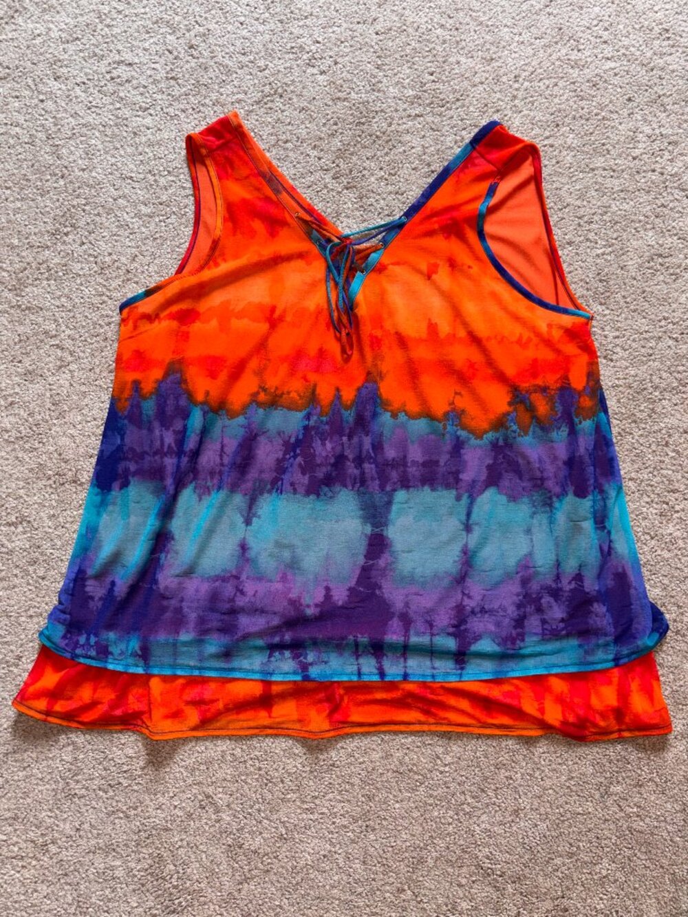 Bright Layered Tie-Dye Tank Top Orange Blue XL Worthington